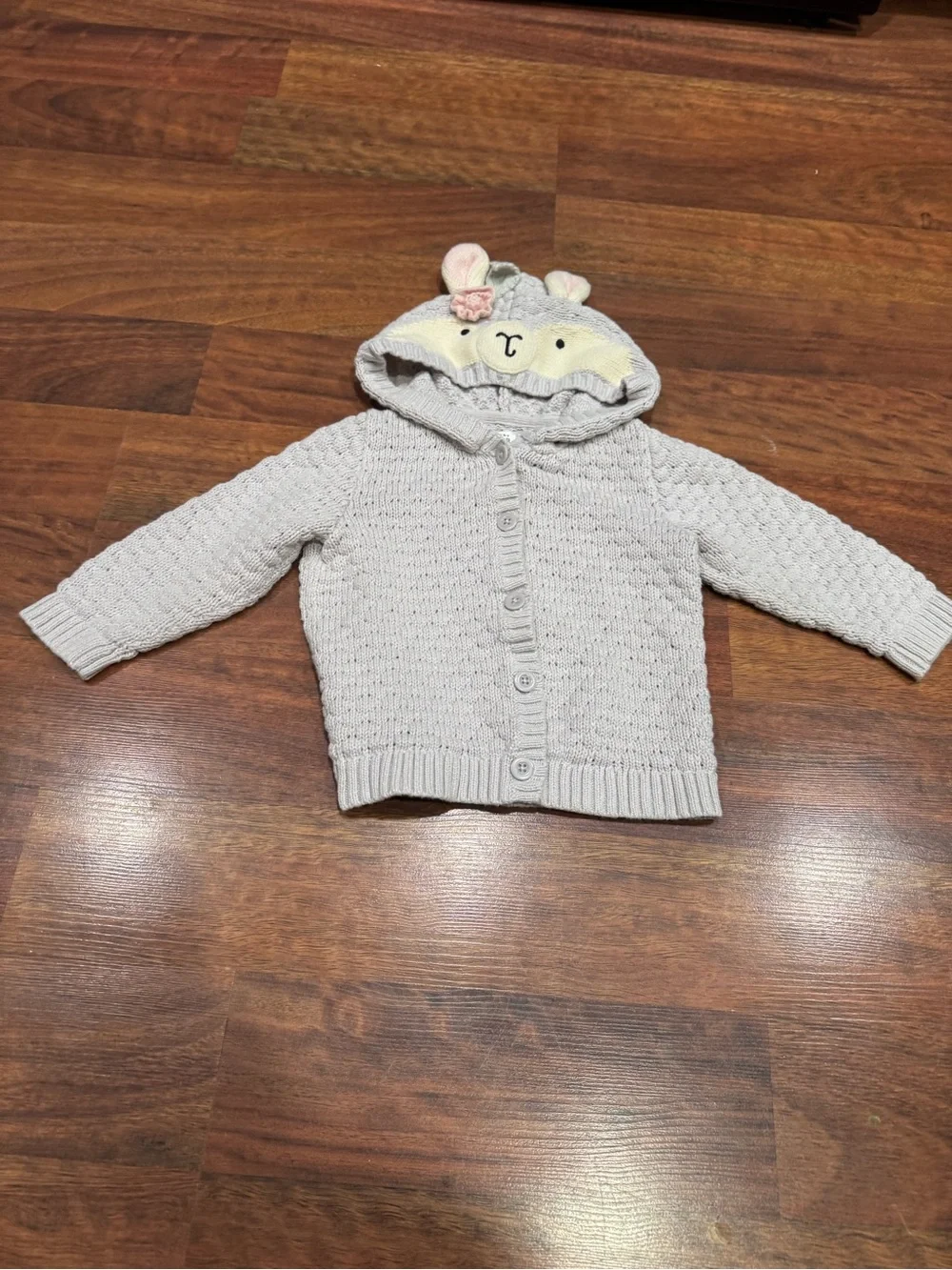 Baby Gap - Knit Hooded Cardigan with Sheep/Lamb Animal Ears in Light Gray